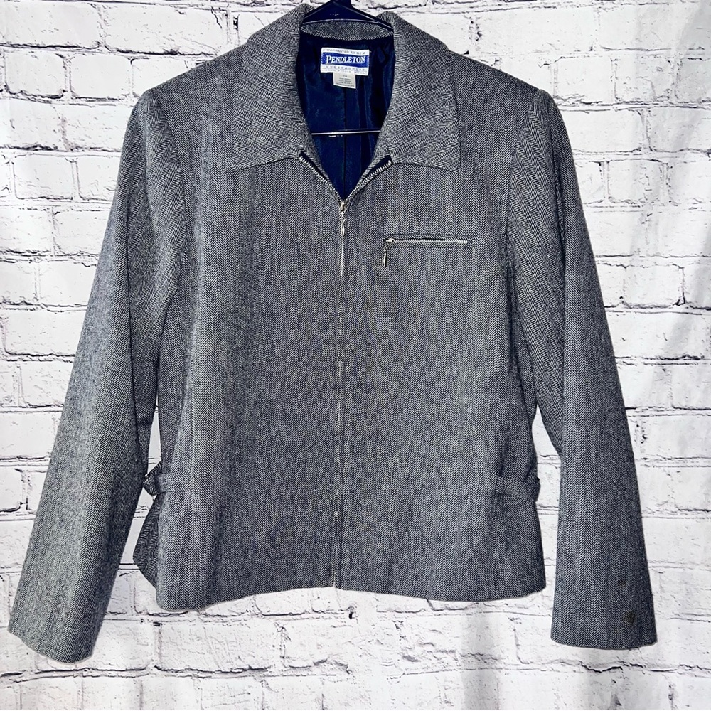 Pendleton Vintage 90’s Women’s Black Houndstooth Wool Knockabout Jacket Size 12